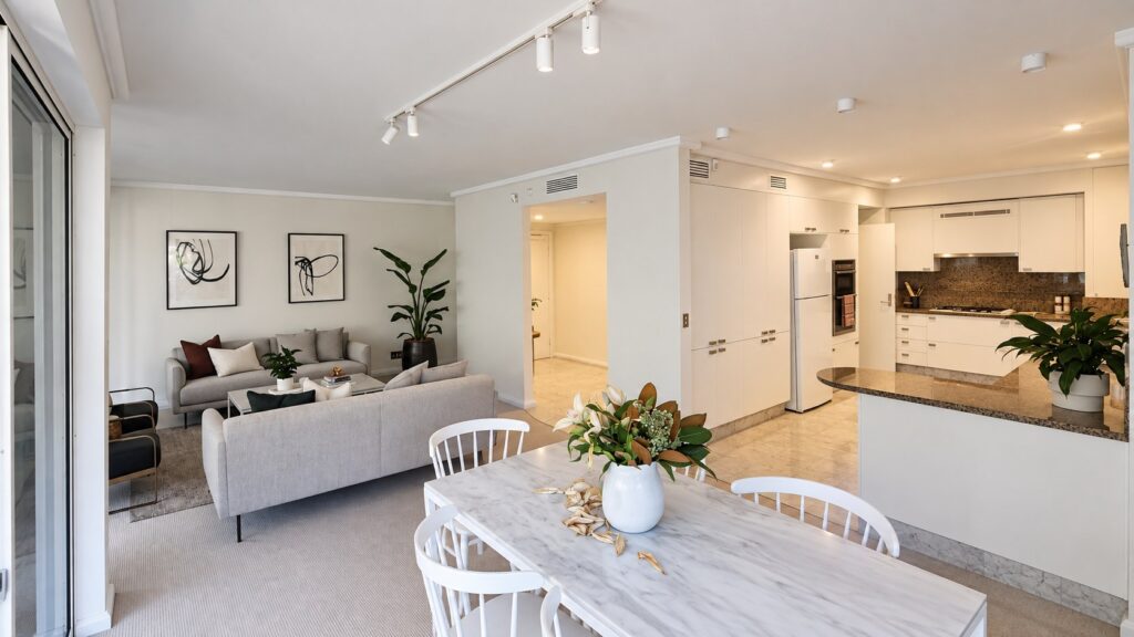 Finished living and dining room after an interior repaint in Darling Point