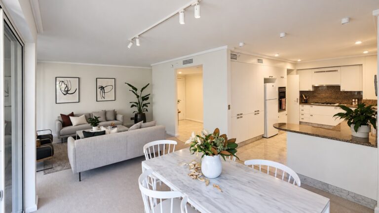 Finished living and dining room after the Darling Point interior repaint.