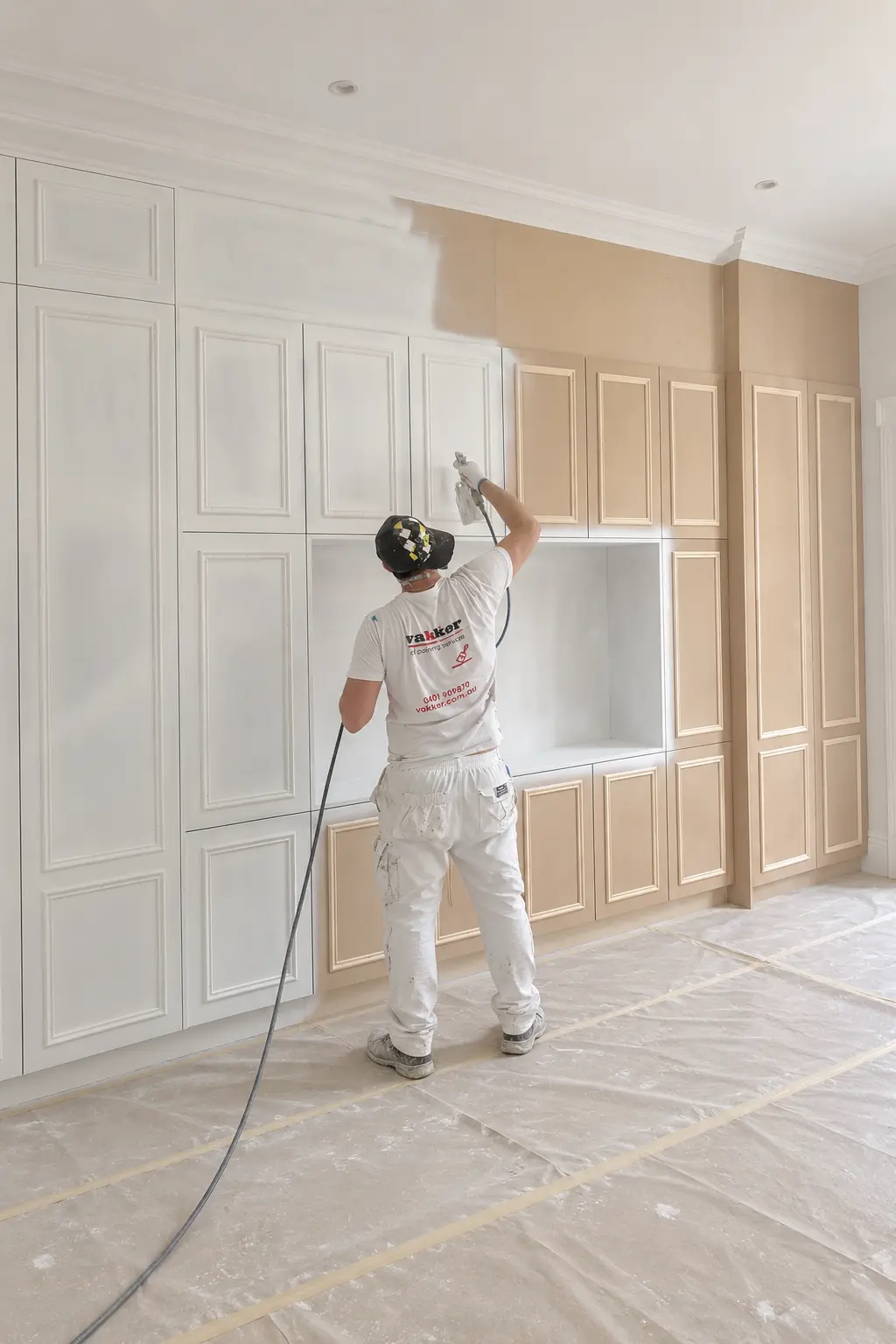 Decorative quote-form backdrop adapted from Vakker's cabinet spray painting photo.